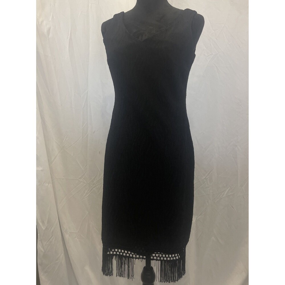 linea domani dress Vintage 80’s 90’s Black Cocktail dress Fringe Size 3/4